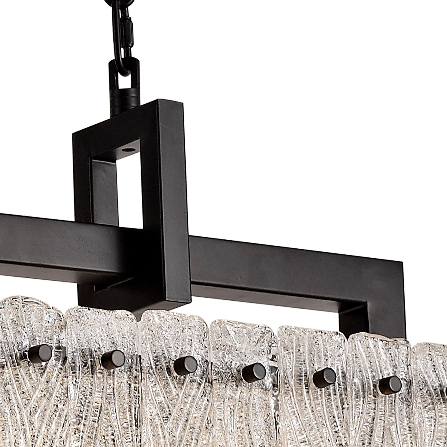 Mobberley Medium Linear Pendant, 8 Light E27, Matt Black and Crystal Sand Glass