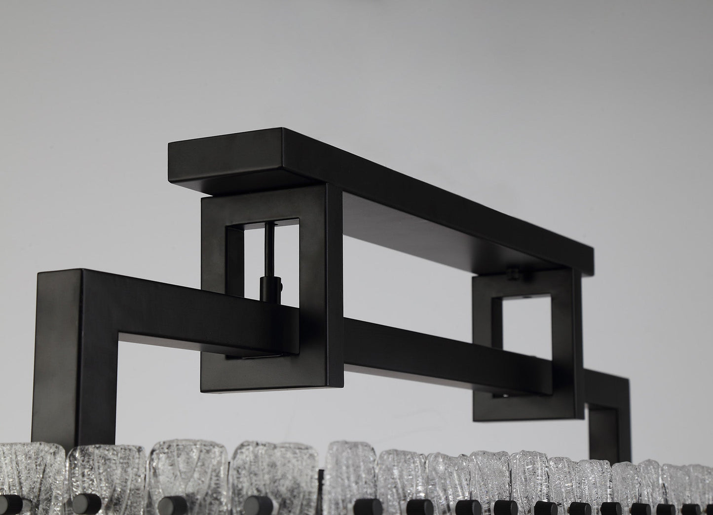 Mobberley Medium Linear Pendant, 8 Light E27, Matt Black and Crystal Sand Glass
