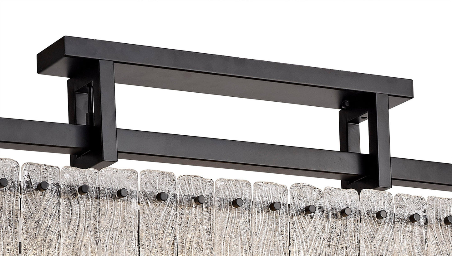 Mobberley Medium Linear Pendant, 8 Light E27, Matt Black and Crystal Sand Glass