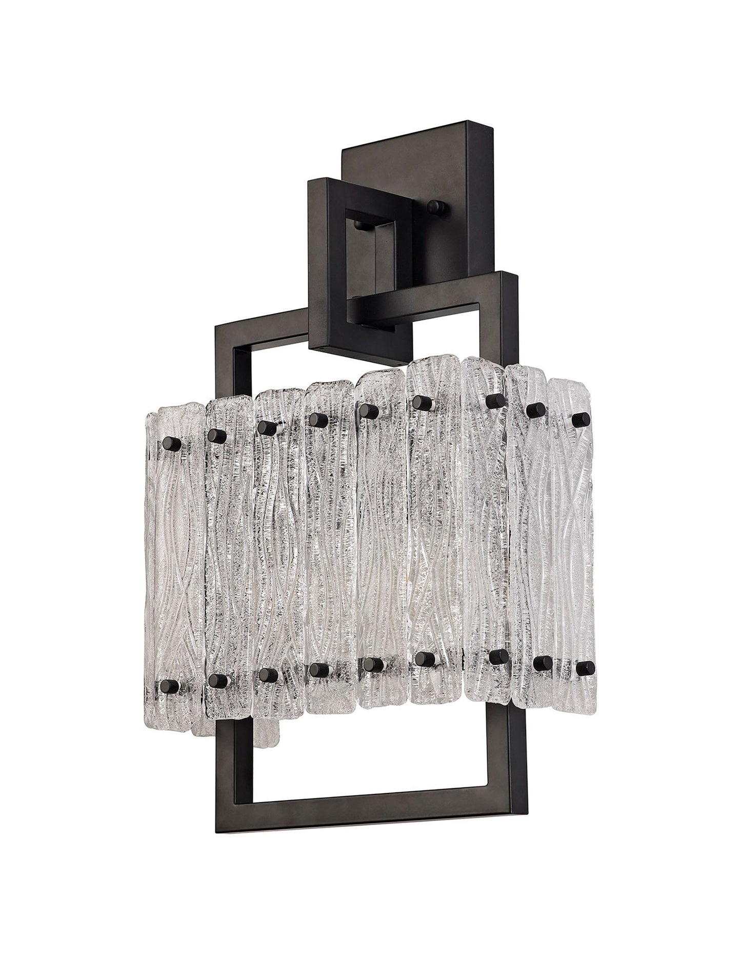 Mobberley Wall Lamp, 2 Light E27, Matt Black and Crystal Sand Glass