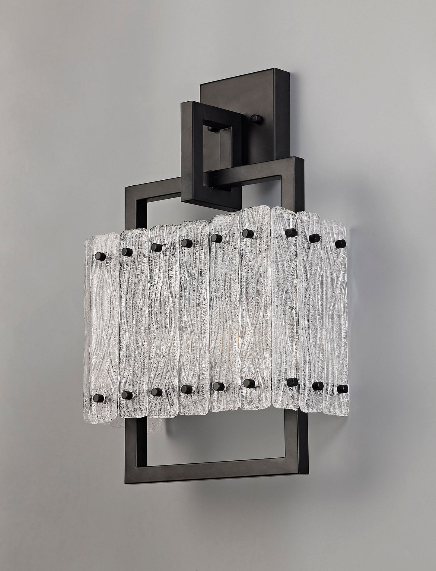 Mobberley Wall Lamp, 2 Light E27, Matt Black and Crystal Sand Glass