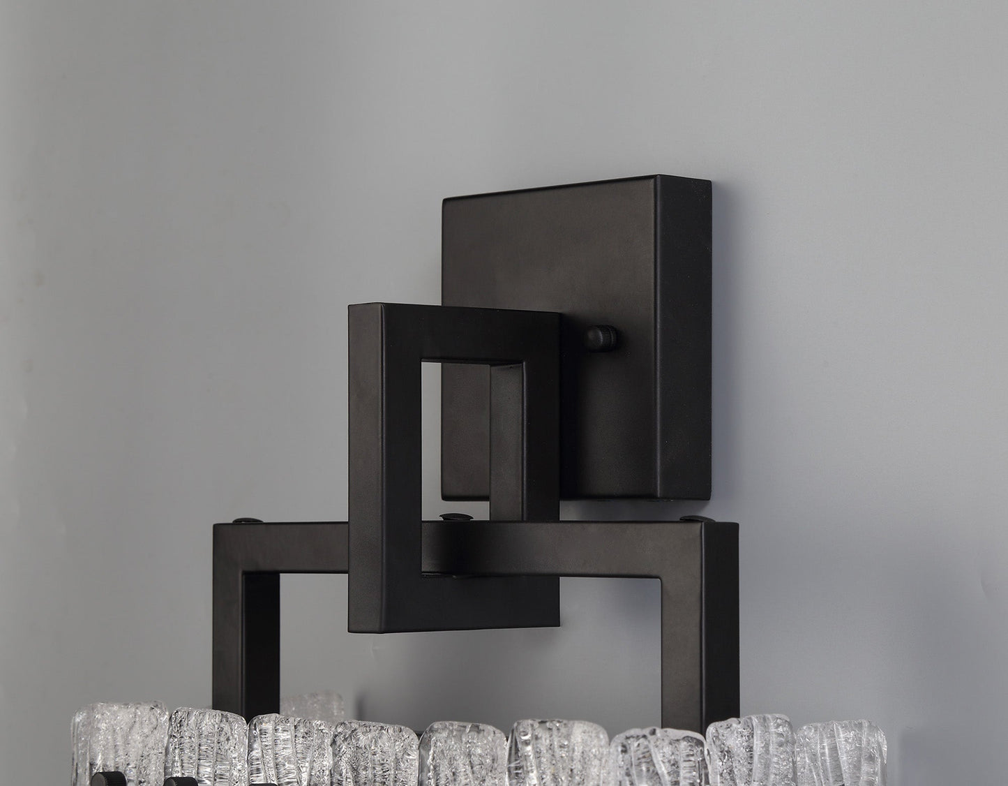 Mobberley Wall Lamp, 2 Light E27, Matt Black and Crystal Sand Glass