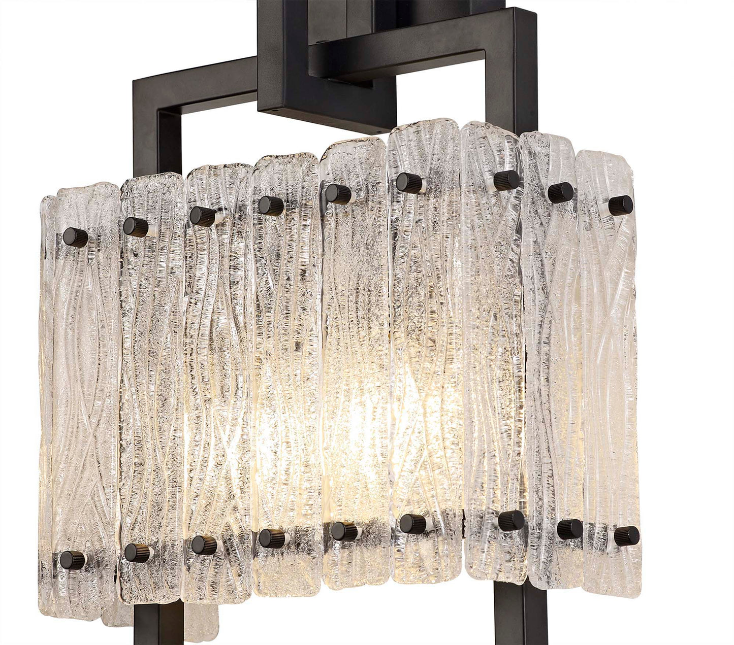 Mobberley Wall Lamp, 2 Light E27, Matt Black and Crystal Sand Glass