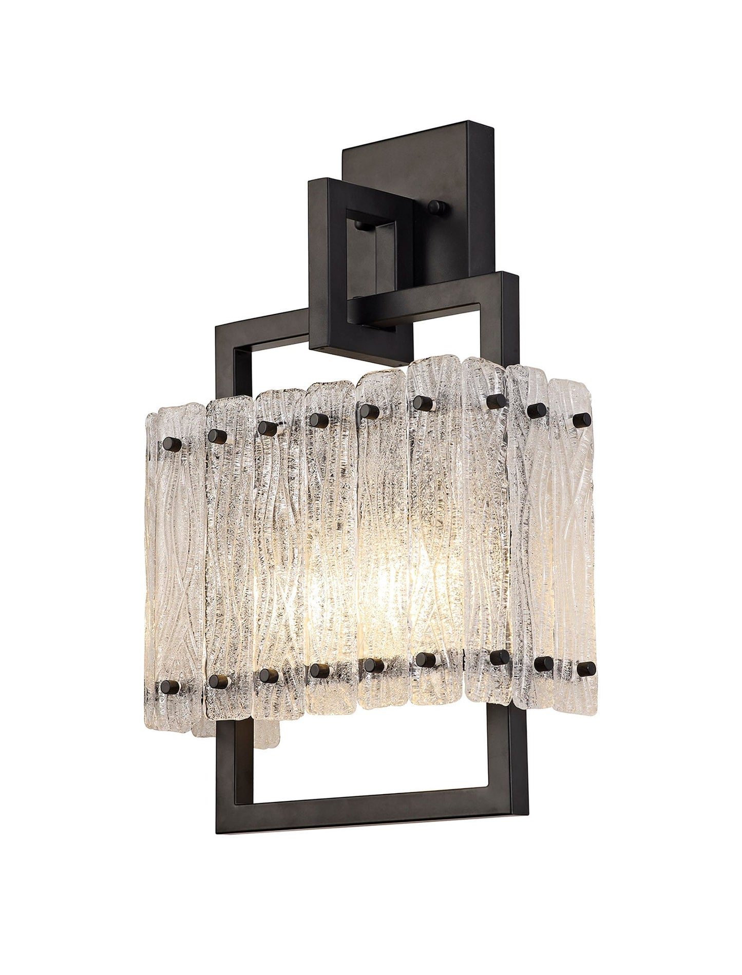 Mobberley Wall Lamp, 2 Light E27, Matt Black and Crystal Sand Glass