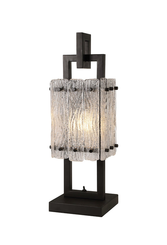 Mobberley Table Lamp, 1 Light E27, Matt Black and Crystal Sand Glass