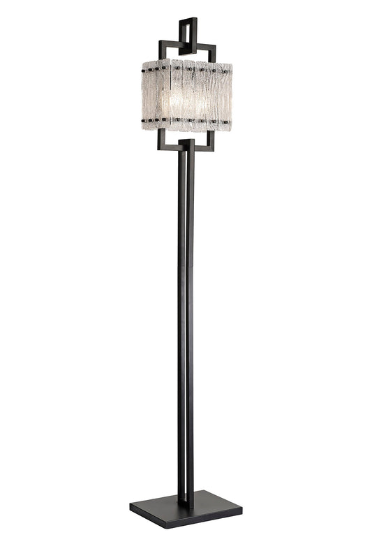 Mobberley Floor Lamp, 2 Light E27, Matt Black and Crystal Sand Glass