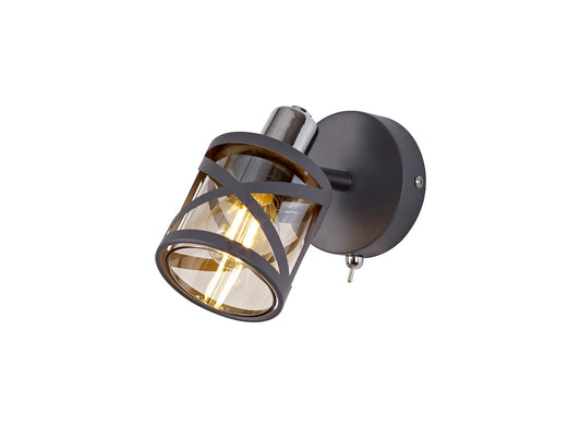 Mobbers 1 Light Switched Spotlight E14, Matt Grey and Polished Chrome and Cognac