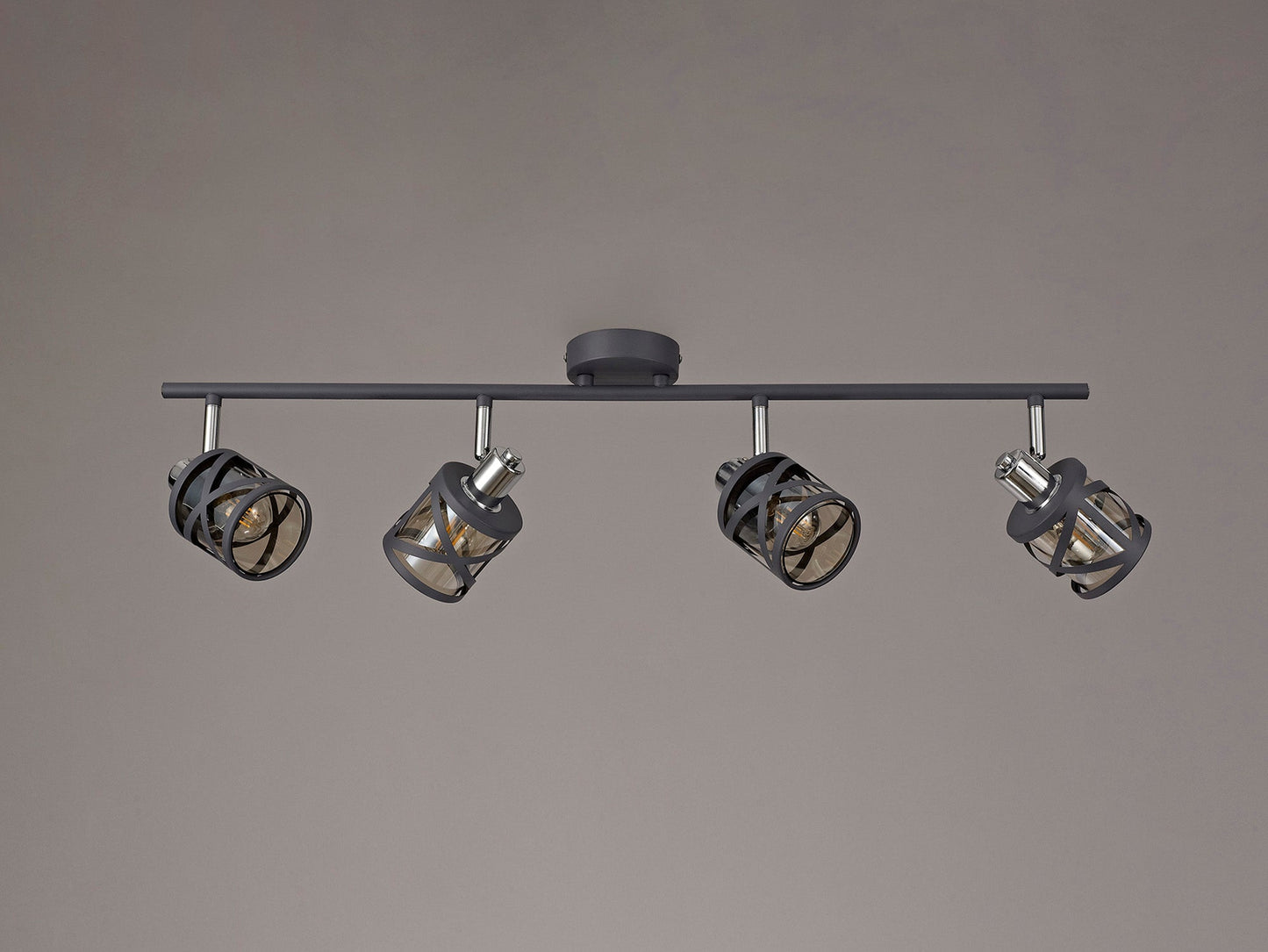 Mobbers 4 Linear Bar Light Spotlight E14, Matt Grey and Polished Chrome and Cognac