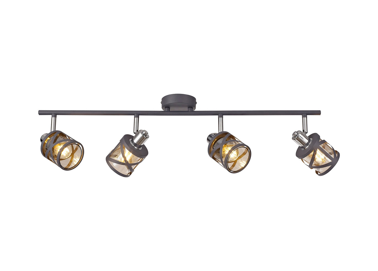 Mobbers 4 Linear Bar Light Spotlight E14, Matt Grey and Polished Chrome and Cognac