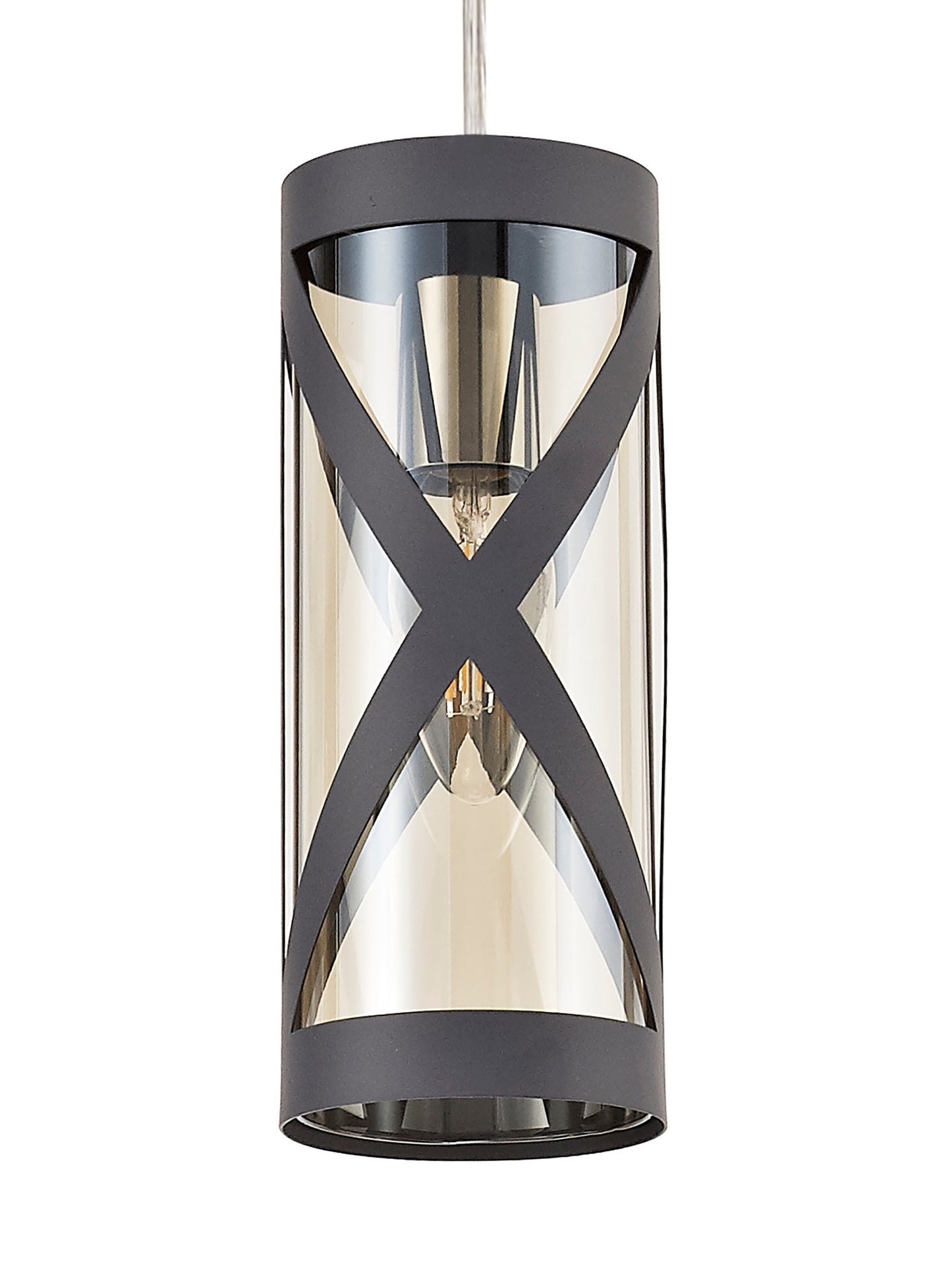 Mobbers 1 Light Pendant E14, Matt Grey and Polished Chrome and Cognac