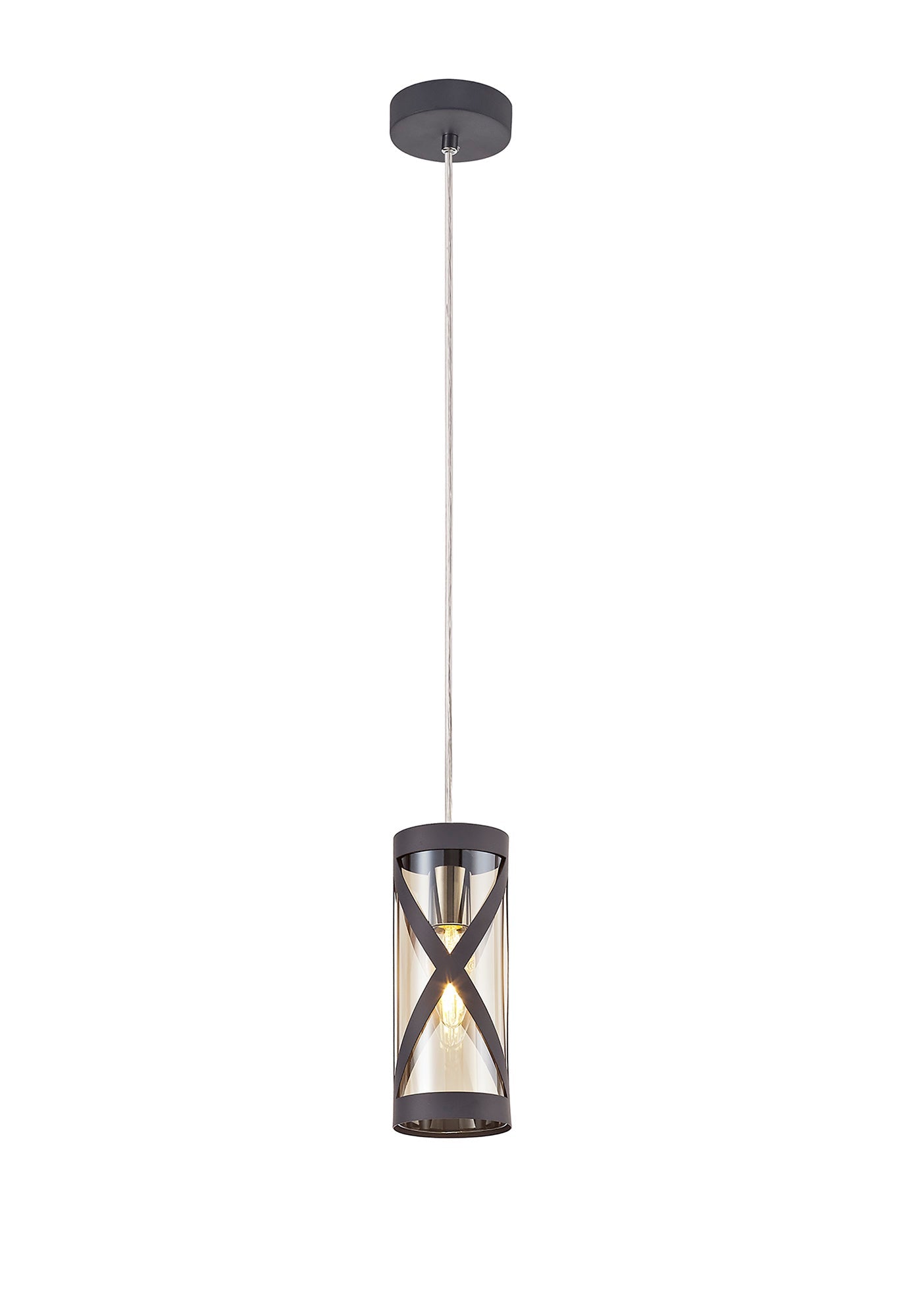 Mobbers 1 Light Pendant E14, Matt Grey and Polished Chrome and Cognac