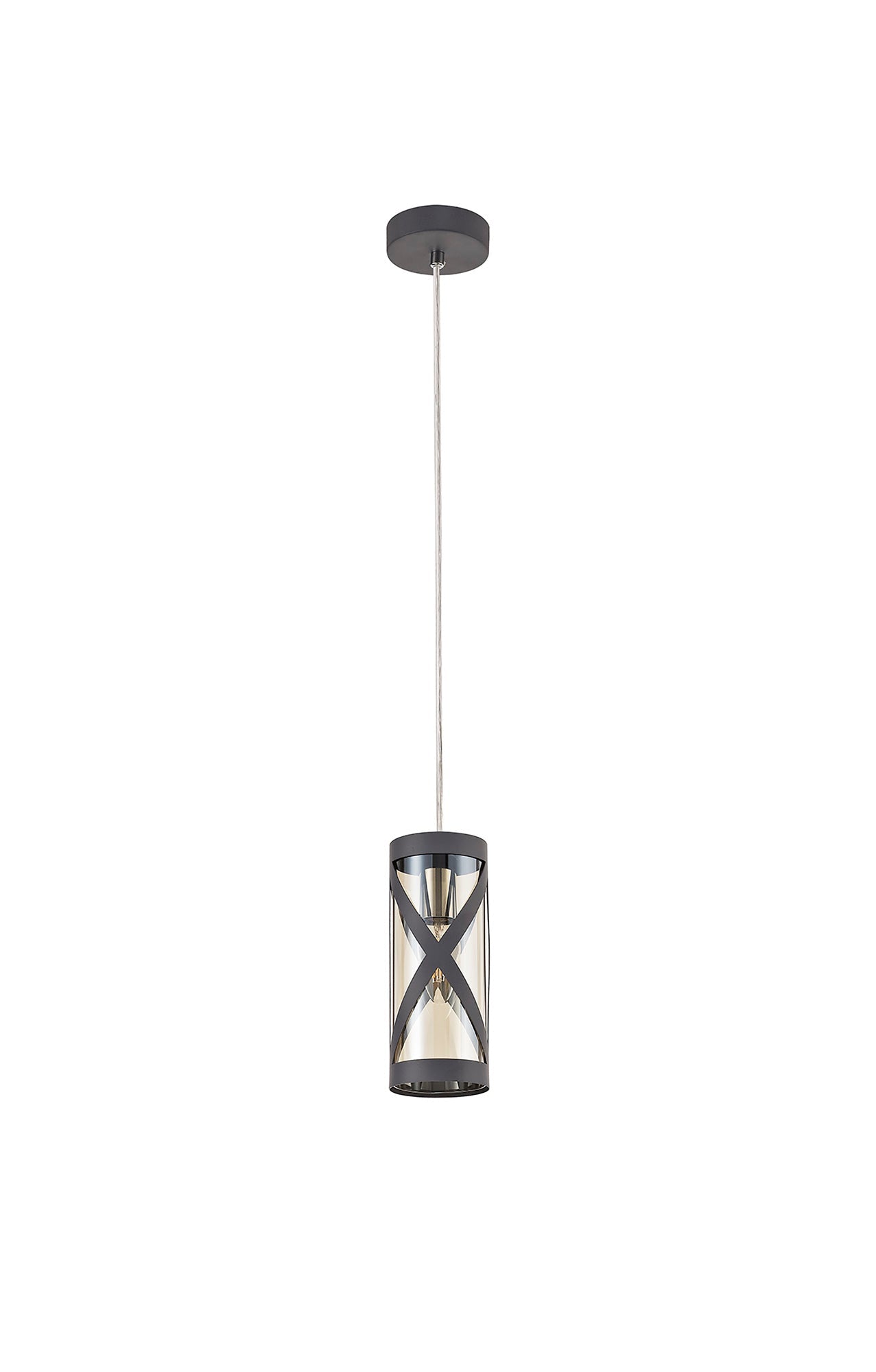Mobbers 1 Light Pendant E14, Matt Grey and Polished Chrome and Cognac