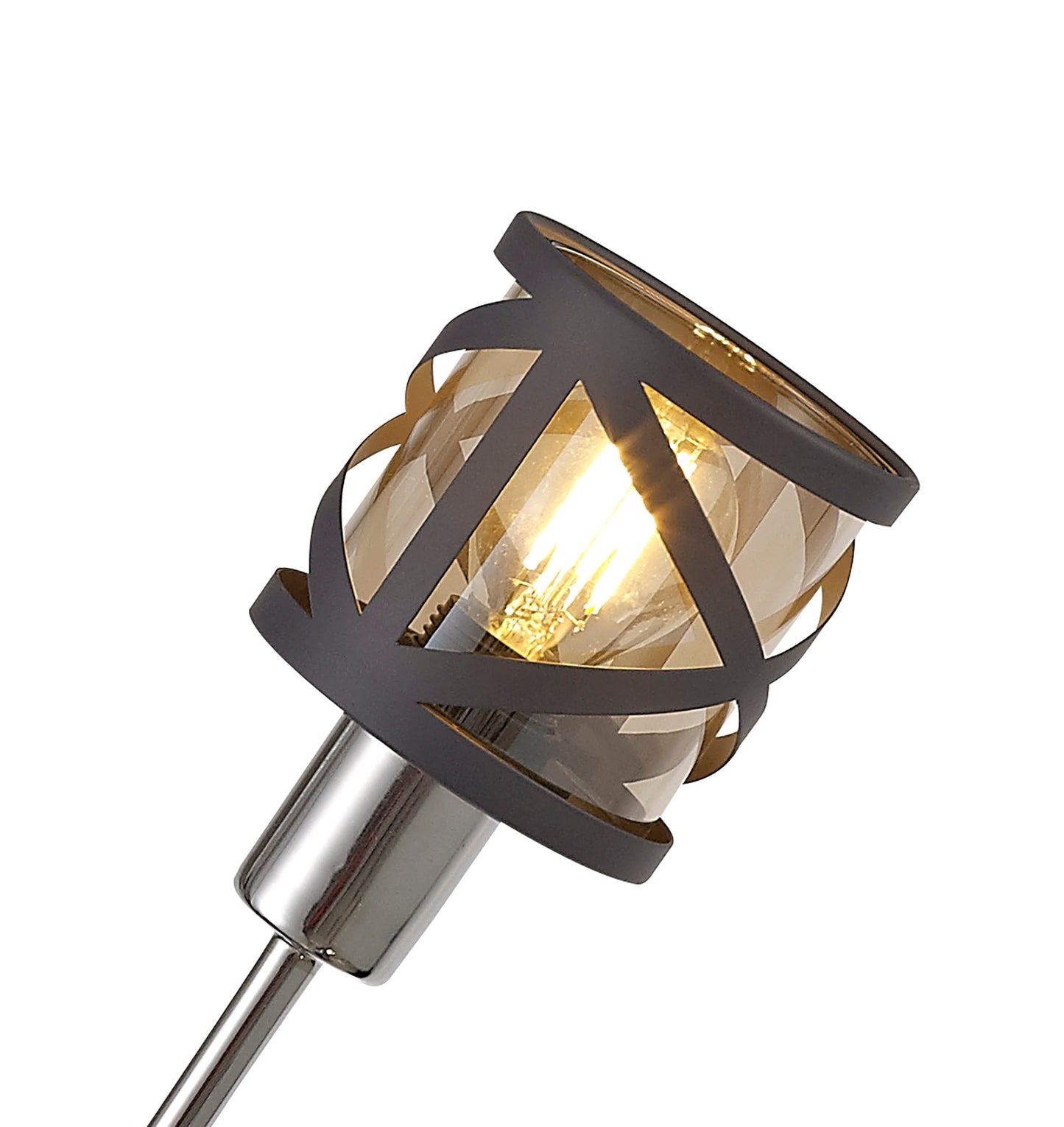 Mobbers 4 Light  Adjustable Pendant E14, Matt Grey and Polished Chrome and Cognac