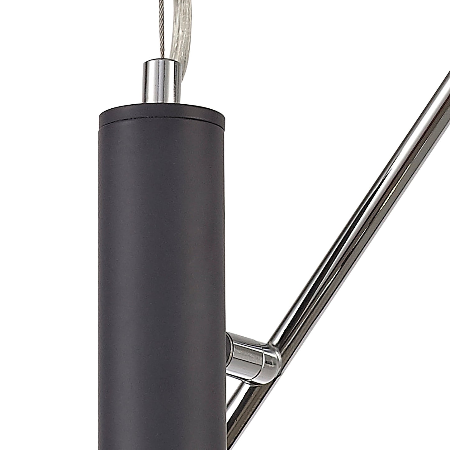 Mobbers 4 Light  Adjustable Pendant E14, Matt Grey and Polished Chrome and Cognac