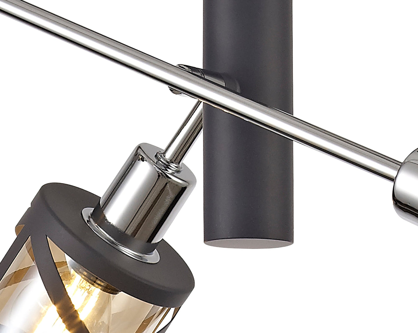 Mobbers 4 Light  Adjustable Pendant E14, Matt Grey and Polished Chrome and Cognac