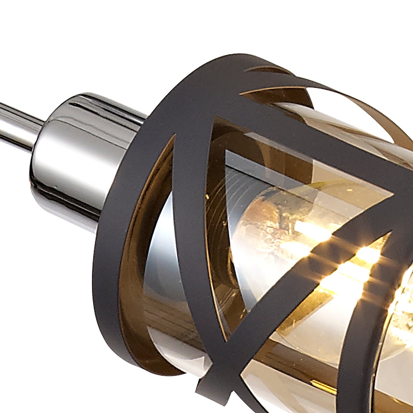 Mobbers 4 Light  Adjustable Pendant E14, Matt Grey and Polished Chrome and Cognac