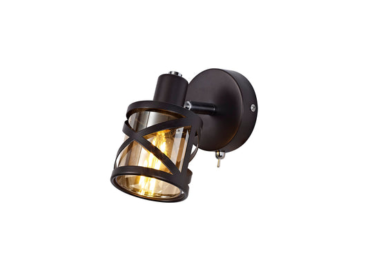 Mobbers 1 Light Switched Spotlight E14, Oiled Bronze and Polished Chrome and Amber