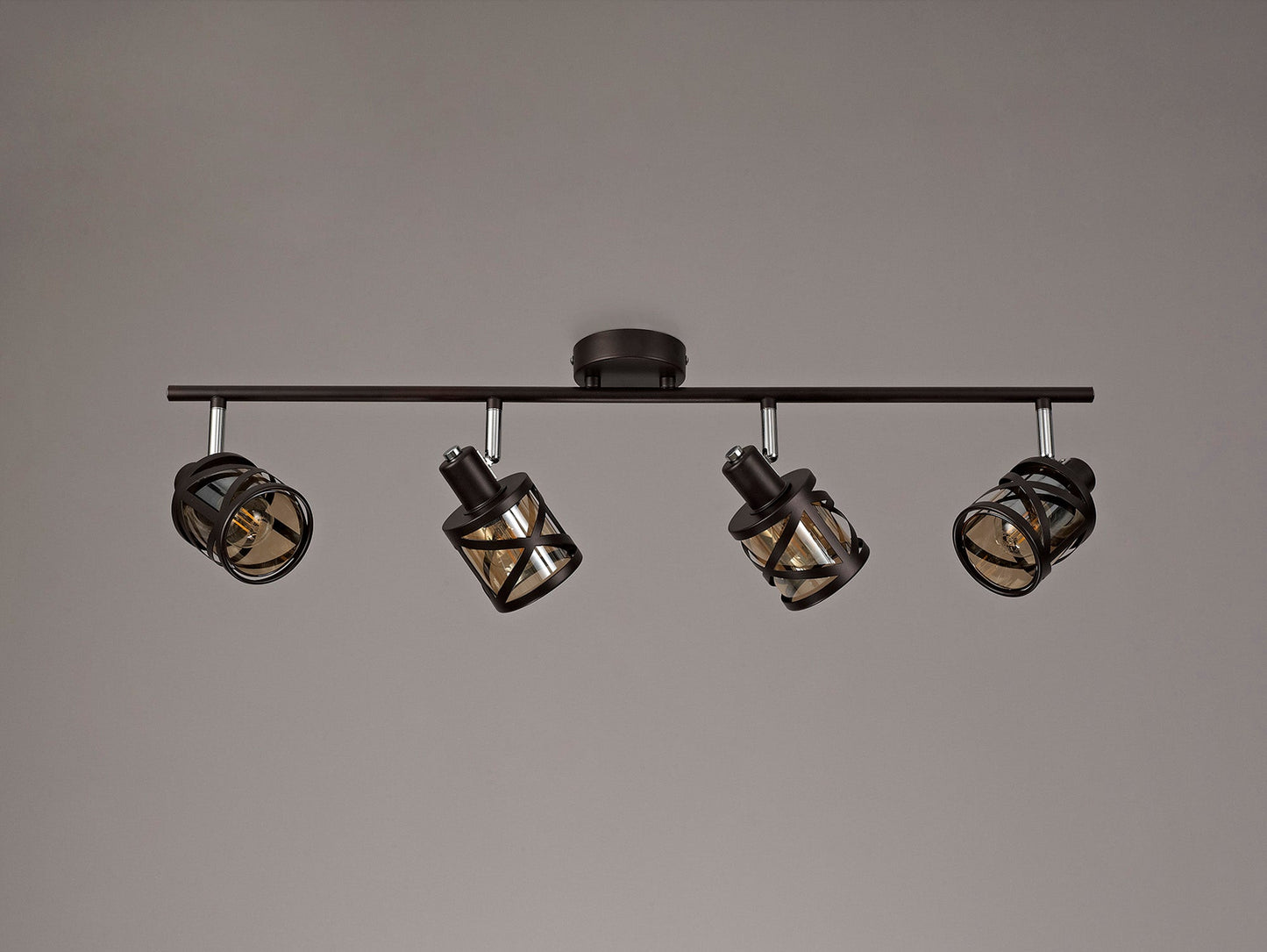 Mobbers 4 Light Linear Bar Spotlight E14, Oiled Bronze and Polished Chrome and Amber