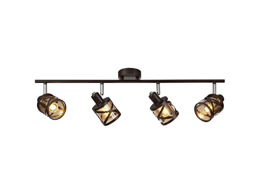 Mobbers 4 Light Linear Bar Spotlight E14, Oiled Bronze and Polished Chrome and Amber