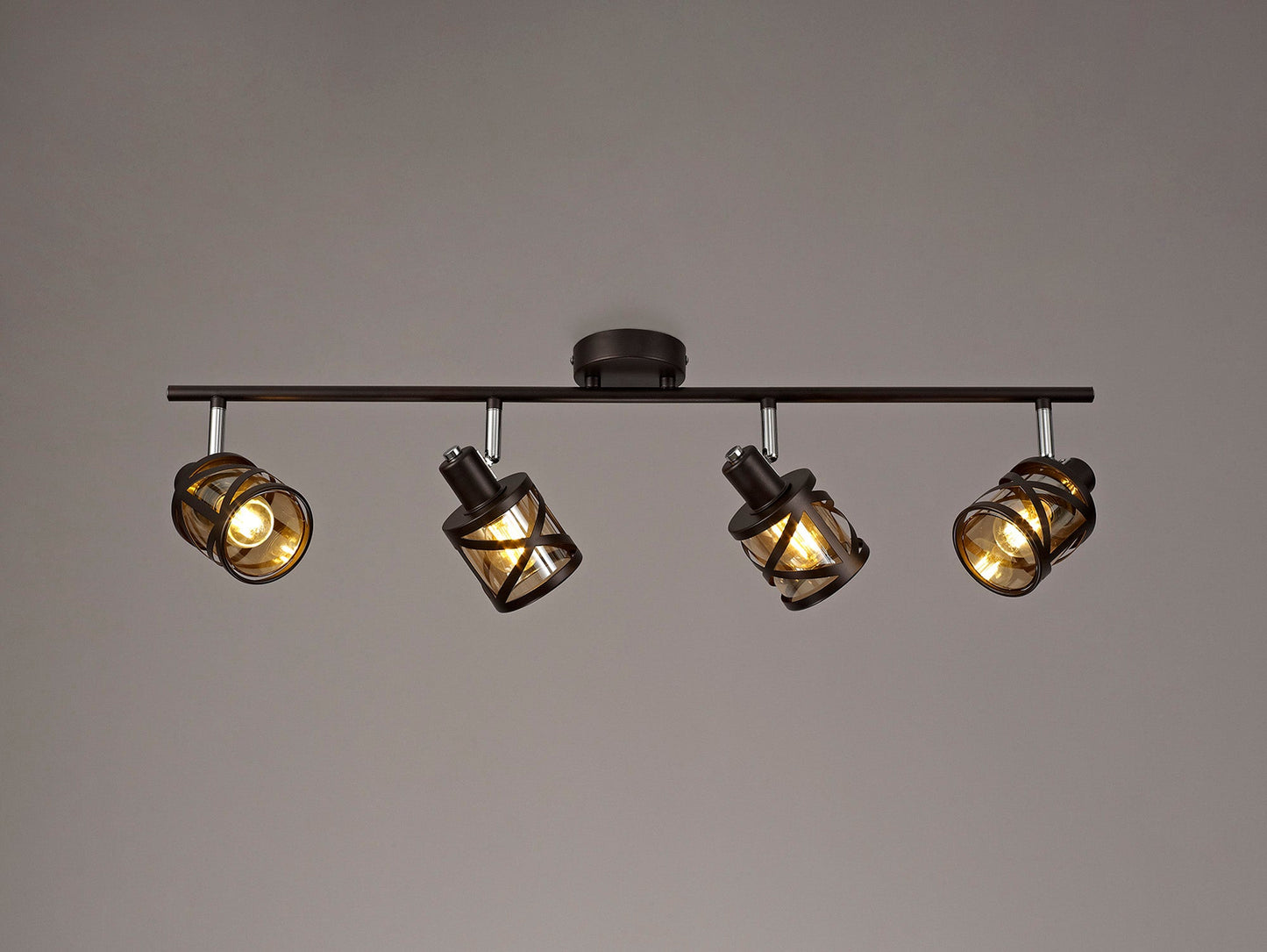 Mobbers 4 Light Linear Bar Spotlight E14, Oiled Bronze and Polished Chrome and Amber