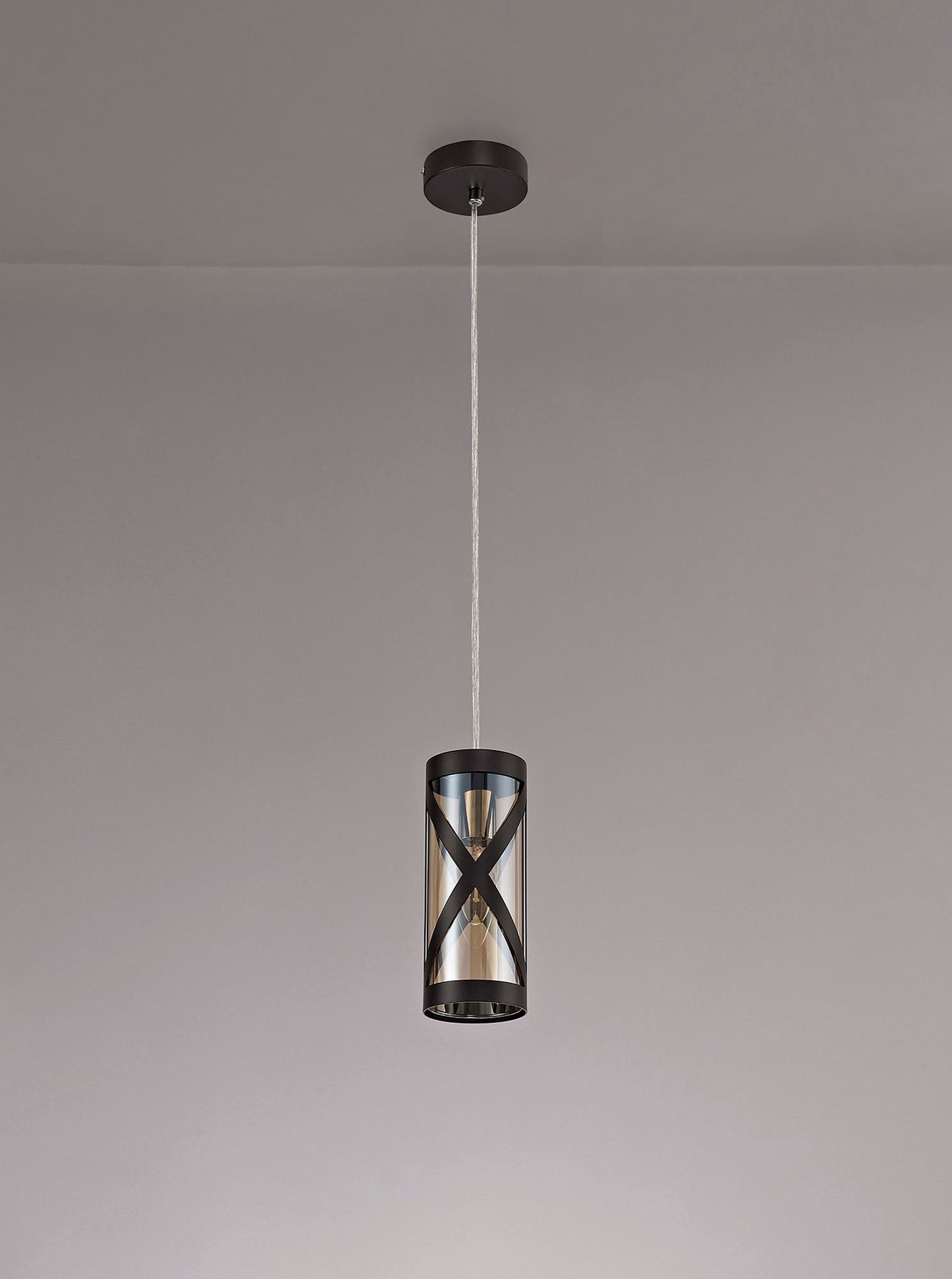 Mobbers 1 Light Pendant E14, Oiled Bronze and Polished Chrome and Amber