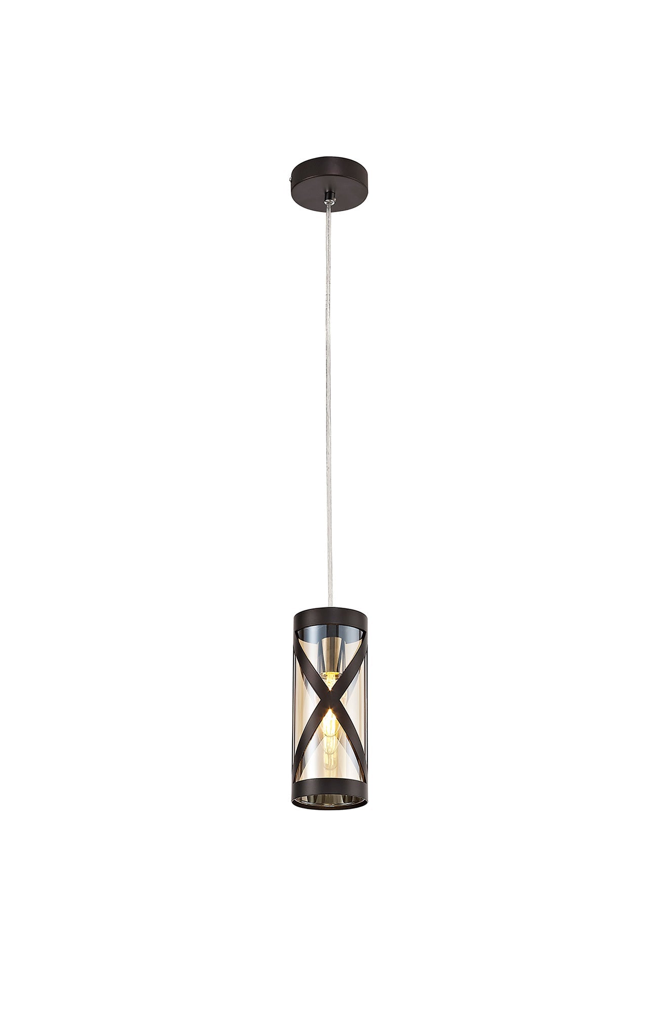 Mobbers 1 Light Pendant E14, Oiled Bronze and Polished Chrome and Amber