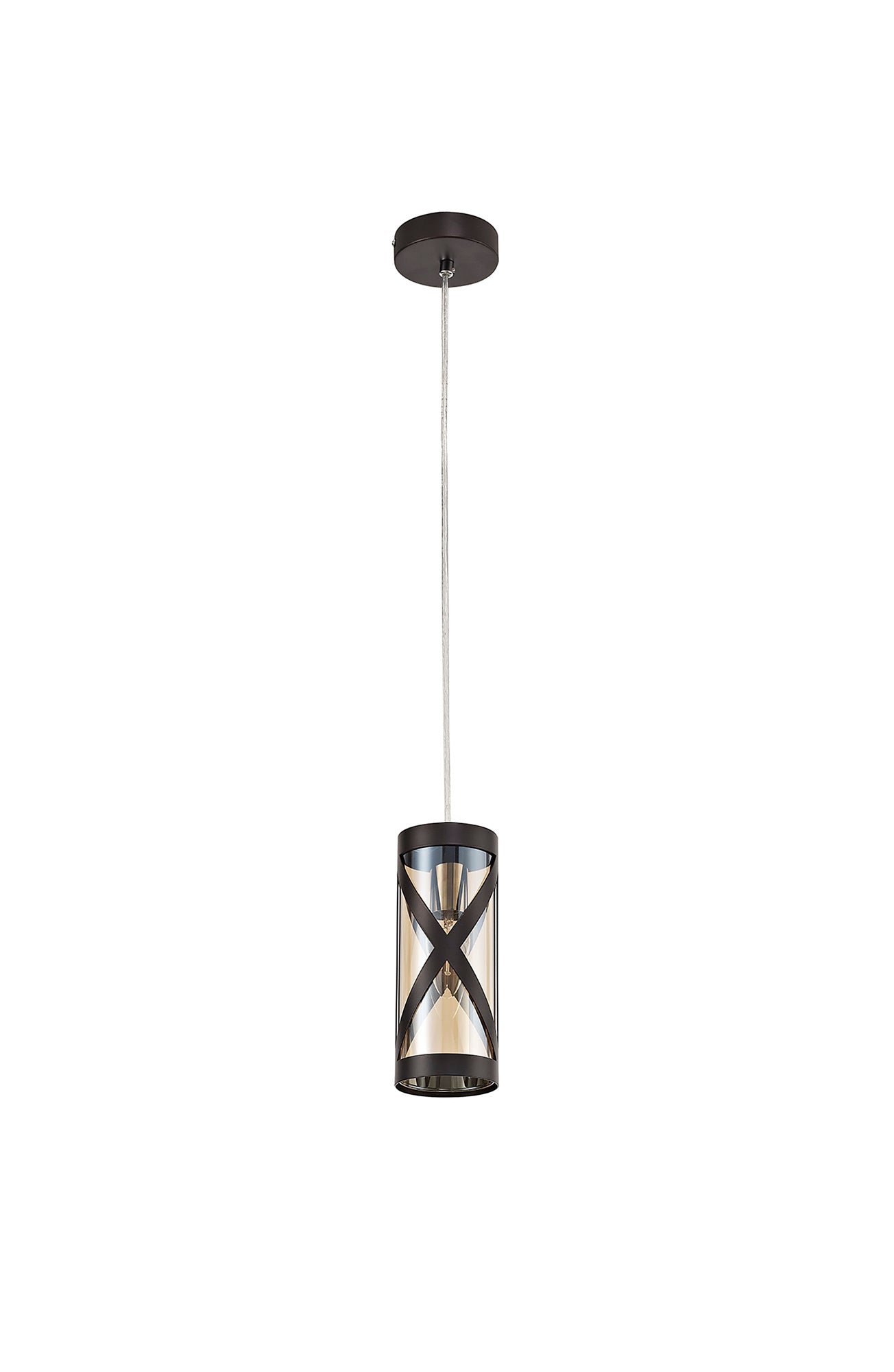 Mobbers 1 Light Pendant E14, Oiled Bronze and Polished Chrome and Amber