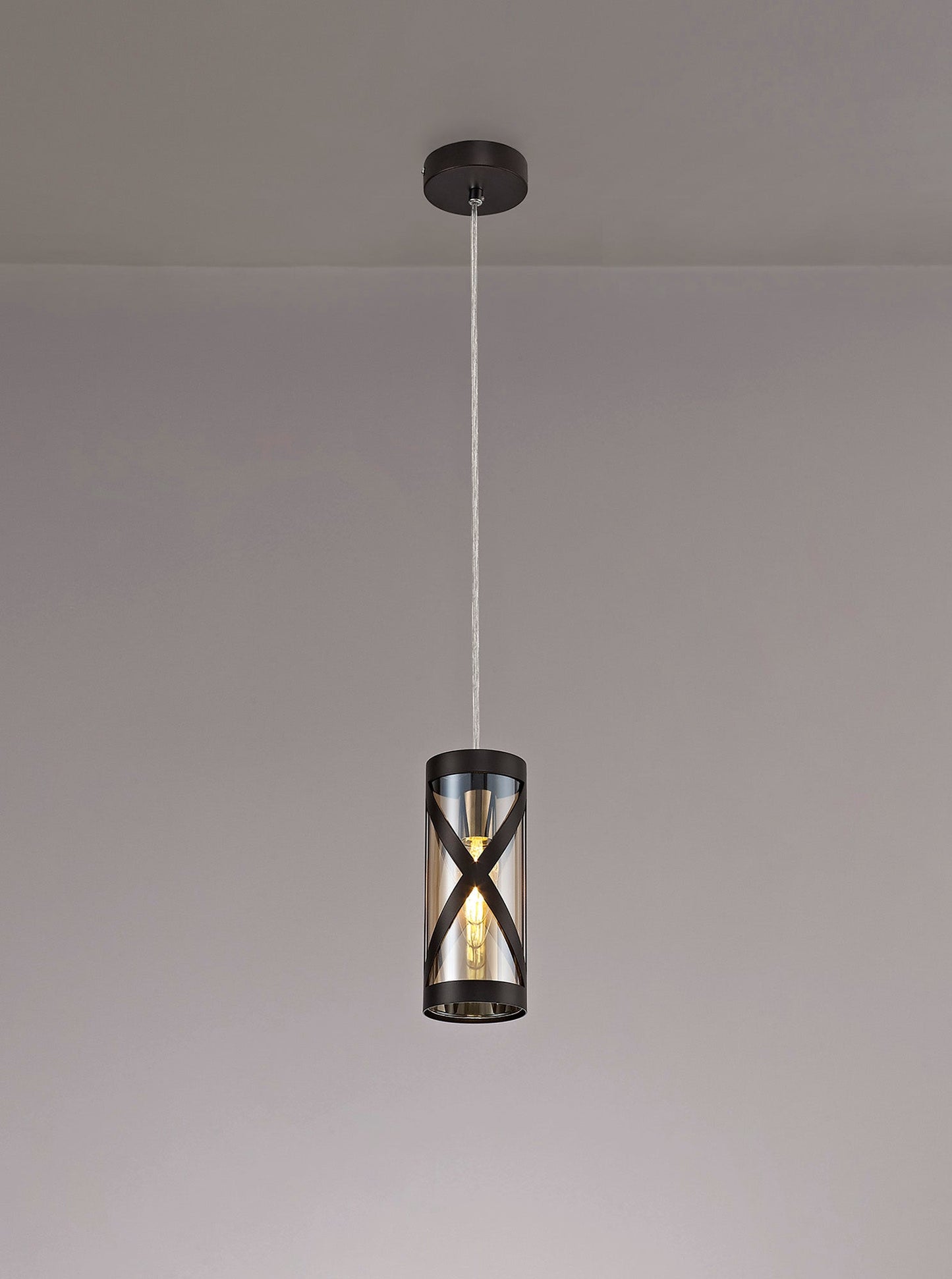 Mobbers 1 Light Pendant E14, Oiled Bronze and Polished Chrome and Amber