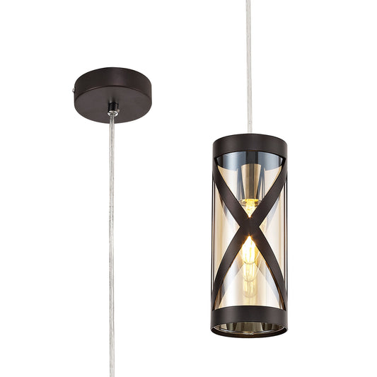 Mobbers 1 Light Pendant E14, Oiled Bronze and Polished Chrome and Amber