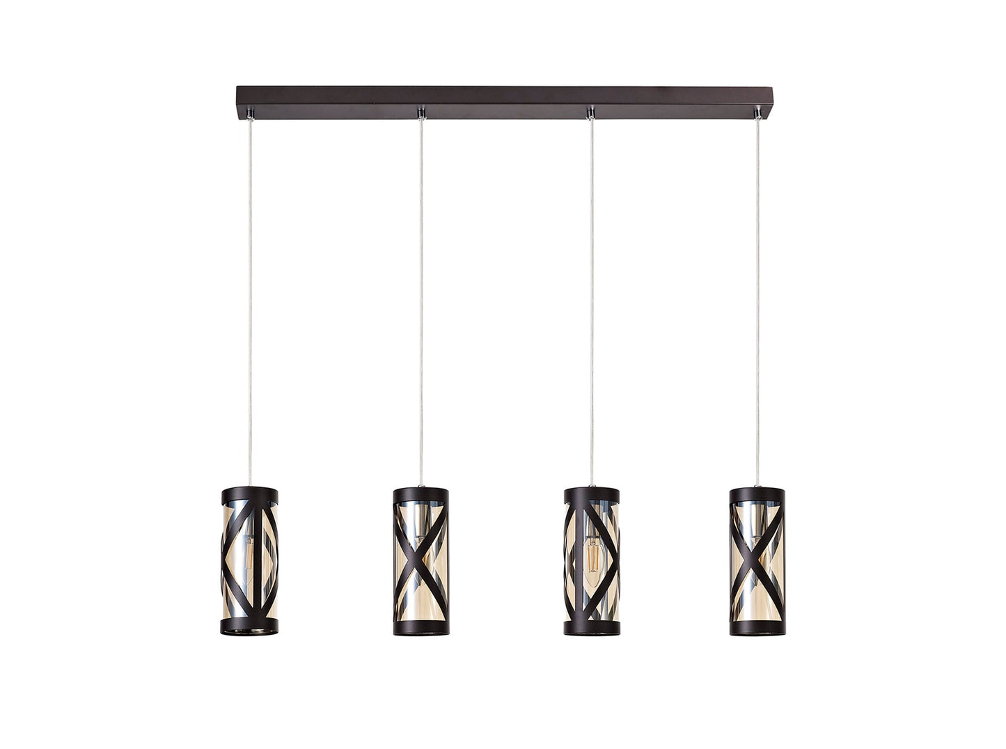 Mobbers 4 Light Bar Linear Pendant E14, Oiled Bronze and Polished Chrome and Amber