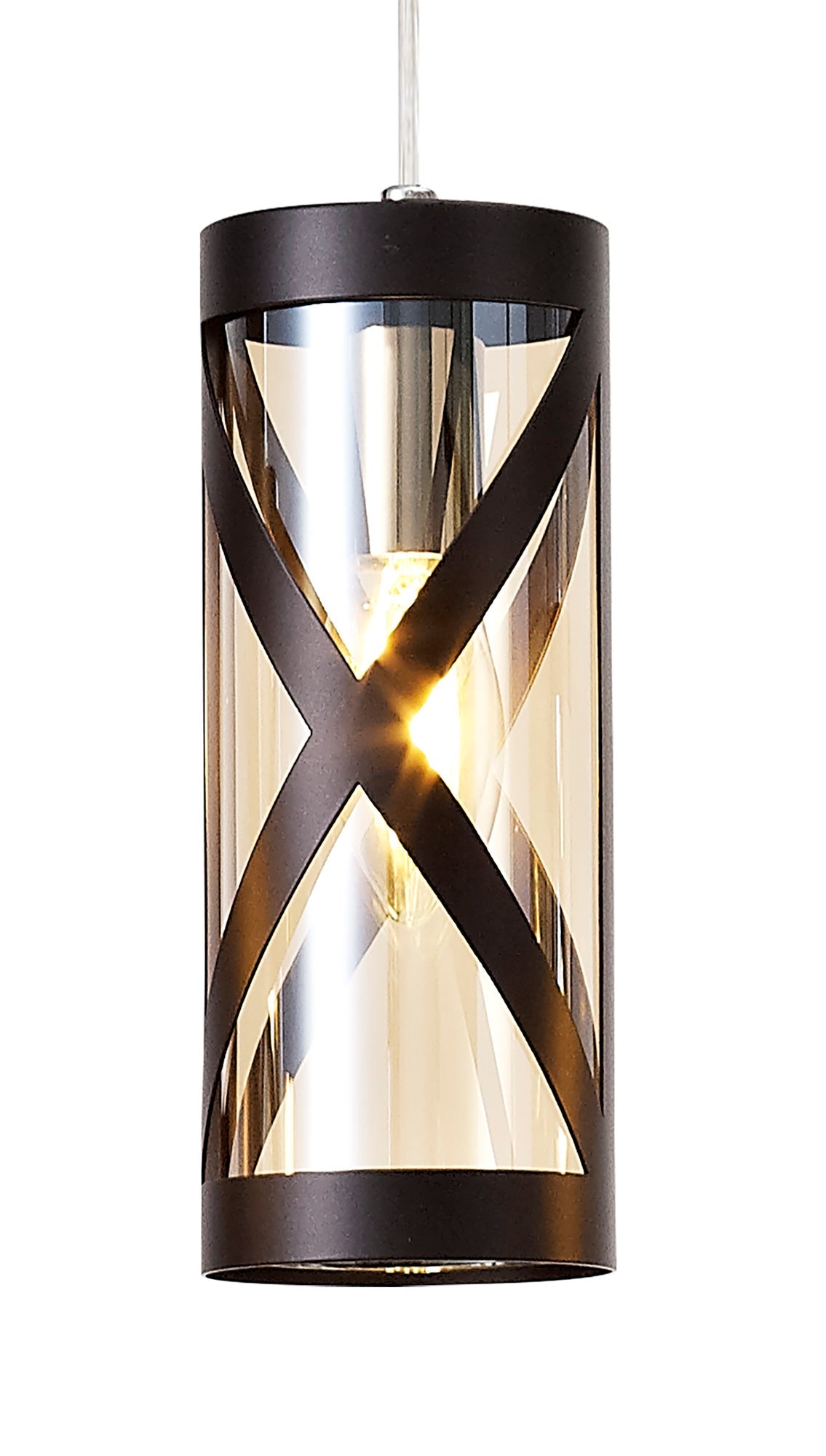 Mobbers 4 Light Bar Linear Pendant E14, Oiled Bronze and Polished Chrome and Amber