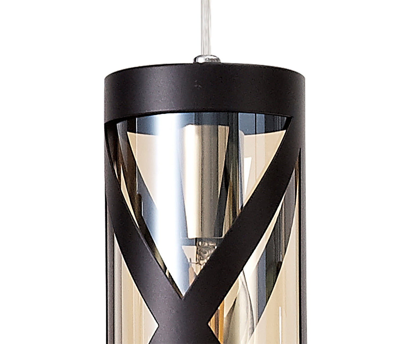 Mobbers 4 Light Bar Linear Pendant E14, Oiled Bronze and Polished Chrome and Amber