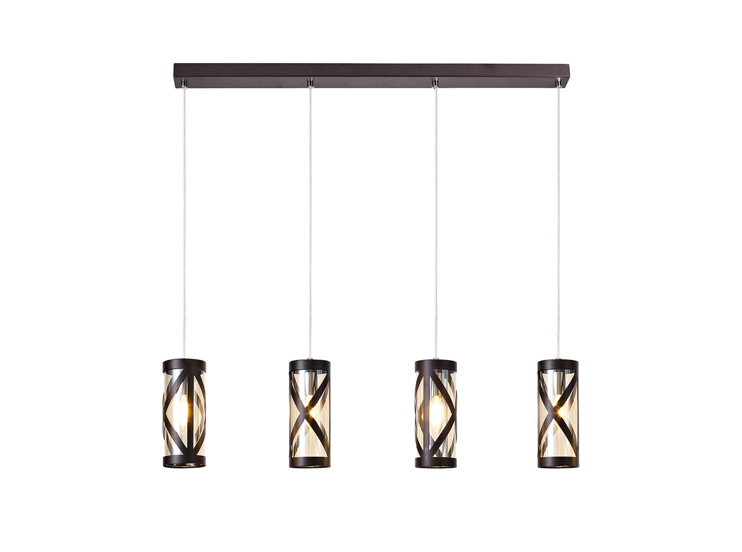 Mobbers 4 Light Bar Linear Pendant E14, Oiled Bronze and Polished Chrome and Amber