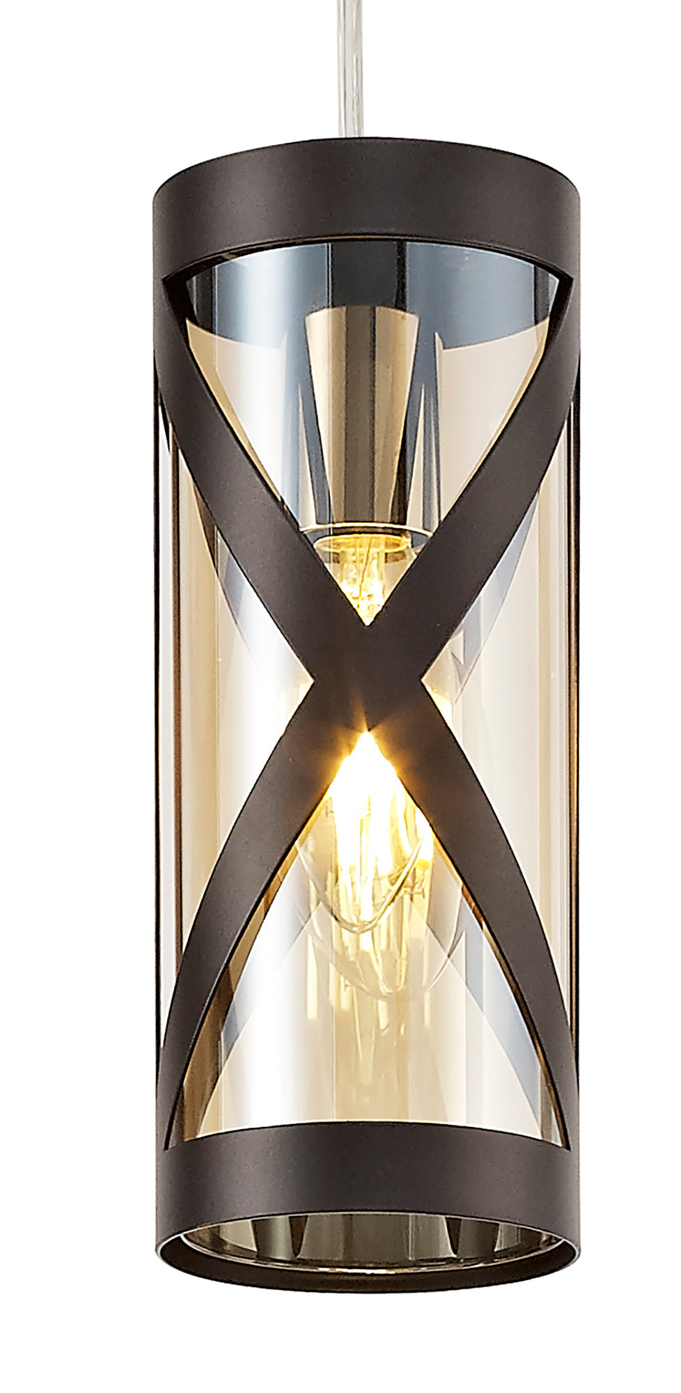 Mobbers 3 Light Round Pendant E14, Oiled Bronze and Polished Chrome and Amber