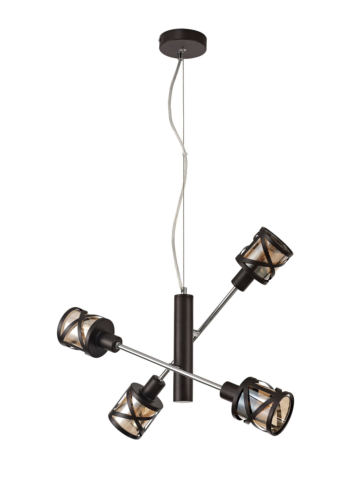 Mobbers 4 Light  Adjustable Pendant E14, Oiled Bronze and Polished Chrome and Amber