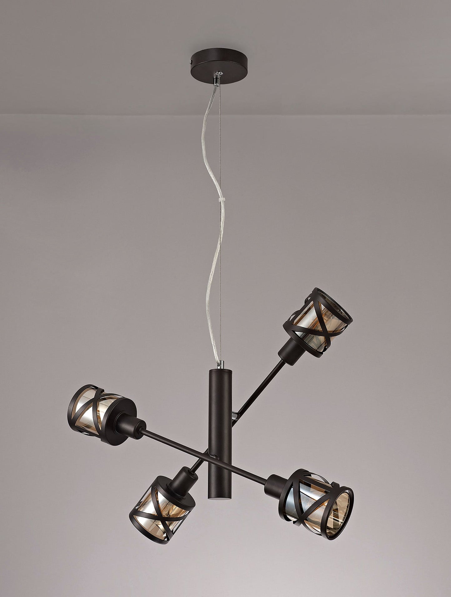 Mobbers 4 Light  Adjustable Pendant E14, Oiled Bronze and Polished Chrome and Amber