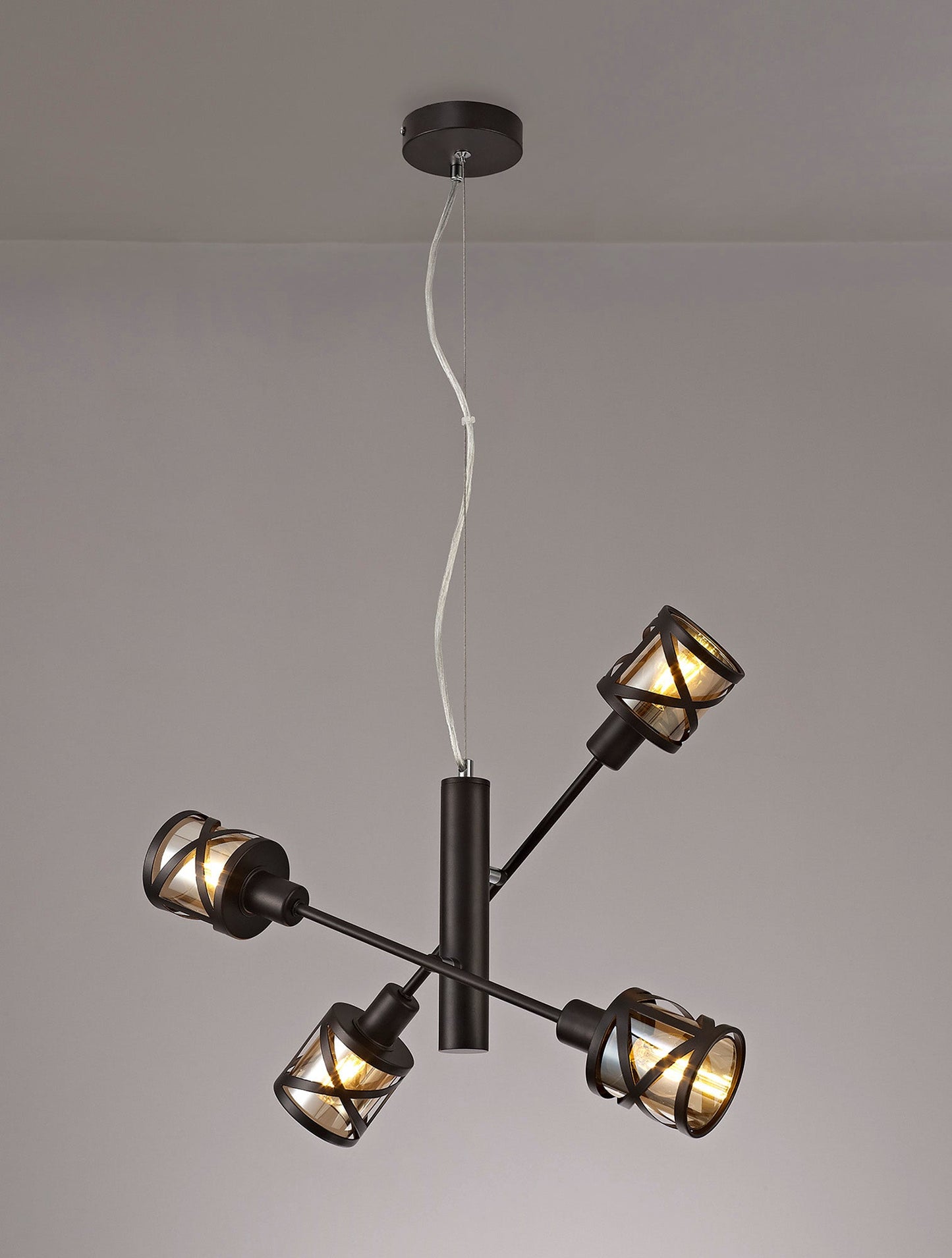 Mobbers 4 Light  Adjustable Pendant E14, Oiled Bronze and Polished Chrome and Amber
