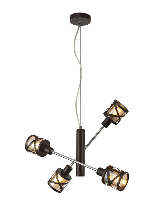 Mobbers 4 Light  Adjustable Pendant E14, Oiled Bronze and Polished Chrome and Amber