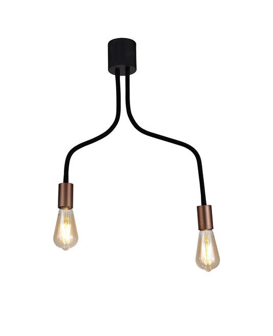 Moss Flexible Ceiling  2 Light E27, Satin Black and Brushed Copper