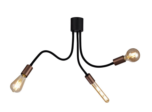 Moss Flexible Ceiling 3 Light E27, Satin Black and Brushed Copper