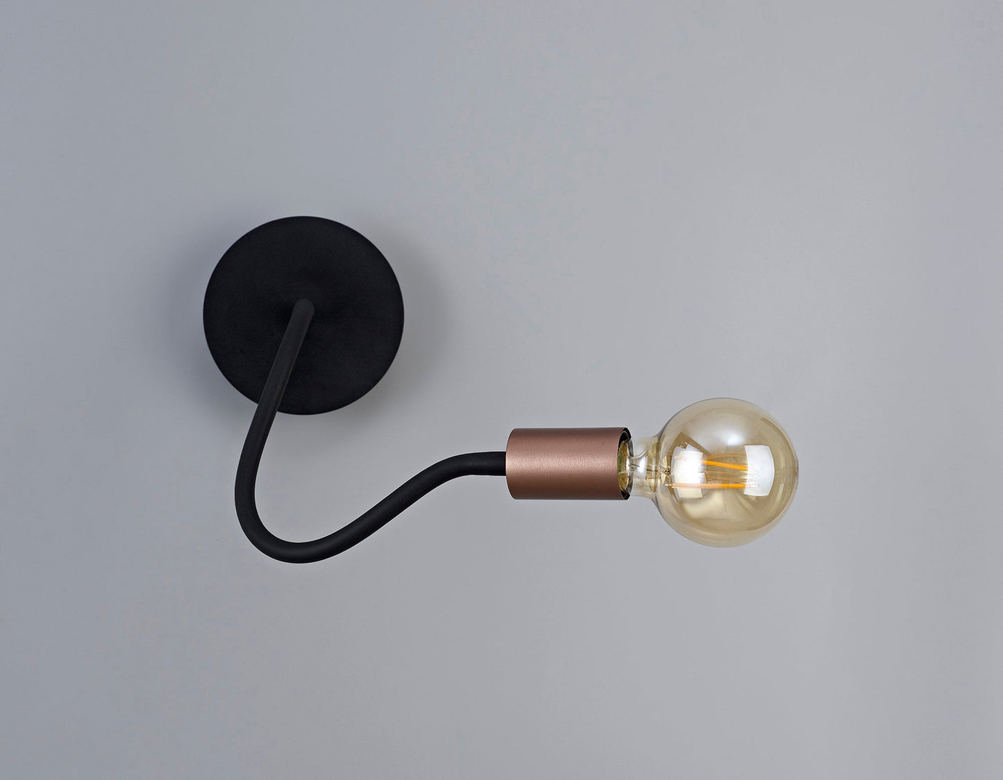 Moss Flexible Switched Wall Lamp, 1 Light E27, Satin Black and Brushed Copper