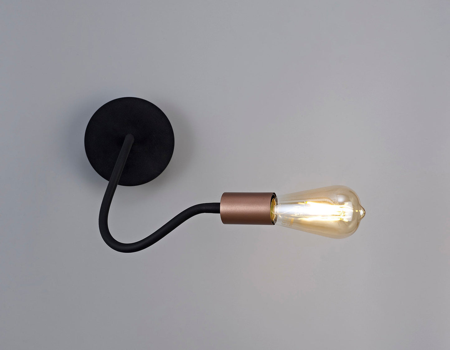 Moss Flexible Switched Wall Lamp, 1 Light E27, Satin Black and Brushed Copper
