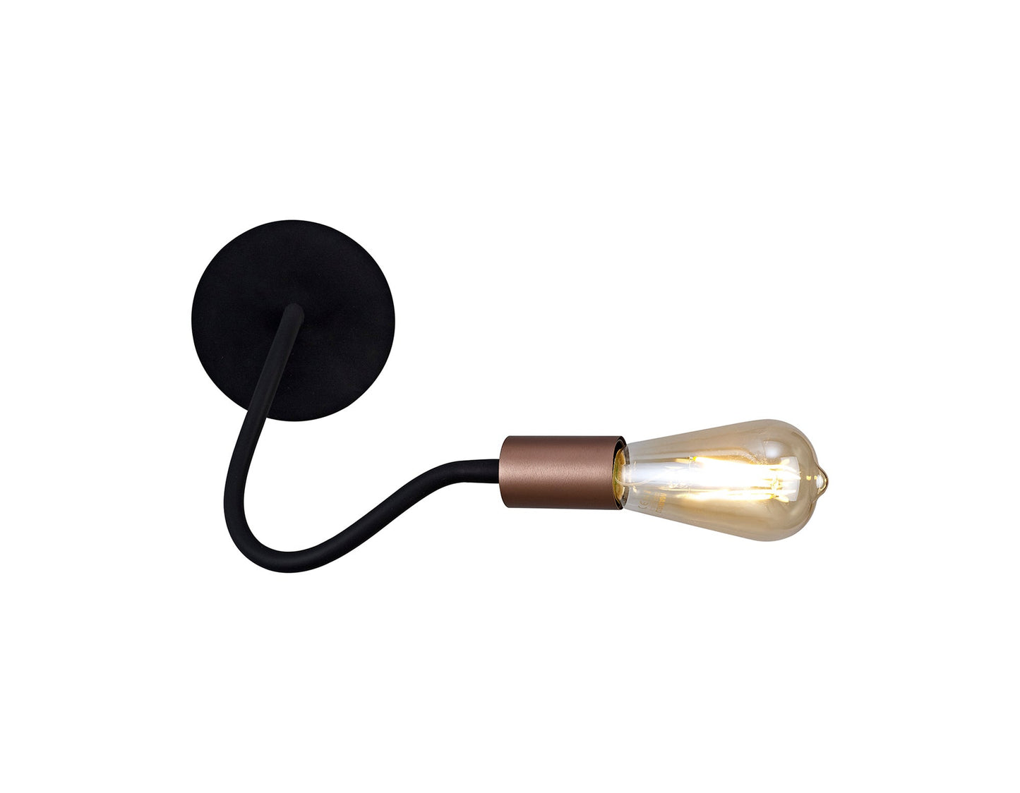 Moss Flexible Switched Wall Lamp, 1 Light E27, Satin Black and Brushed Copper