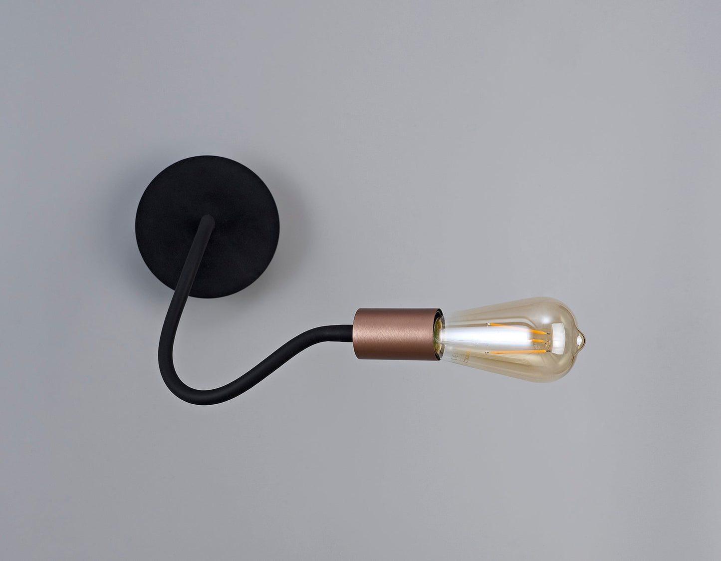 Moss Flexible Switched Wall Lamp, 1 Light E27, Satin Black and Brushed Copper