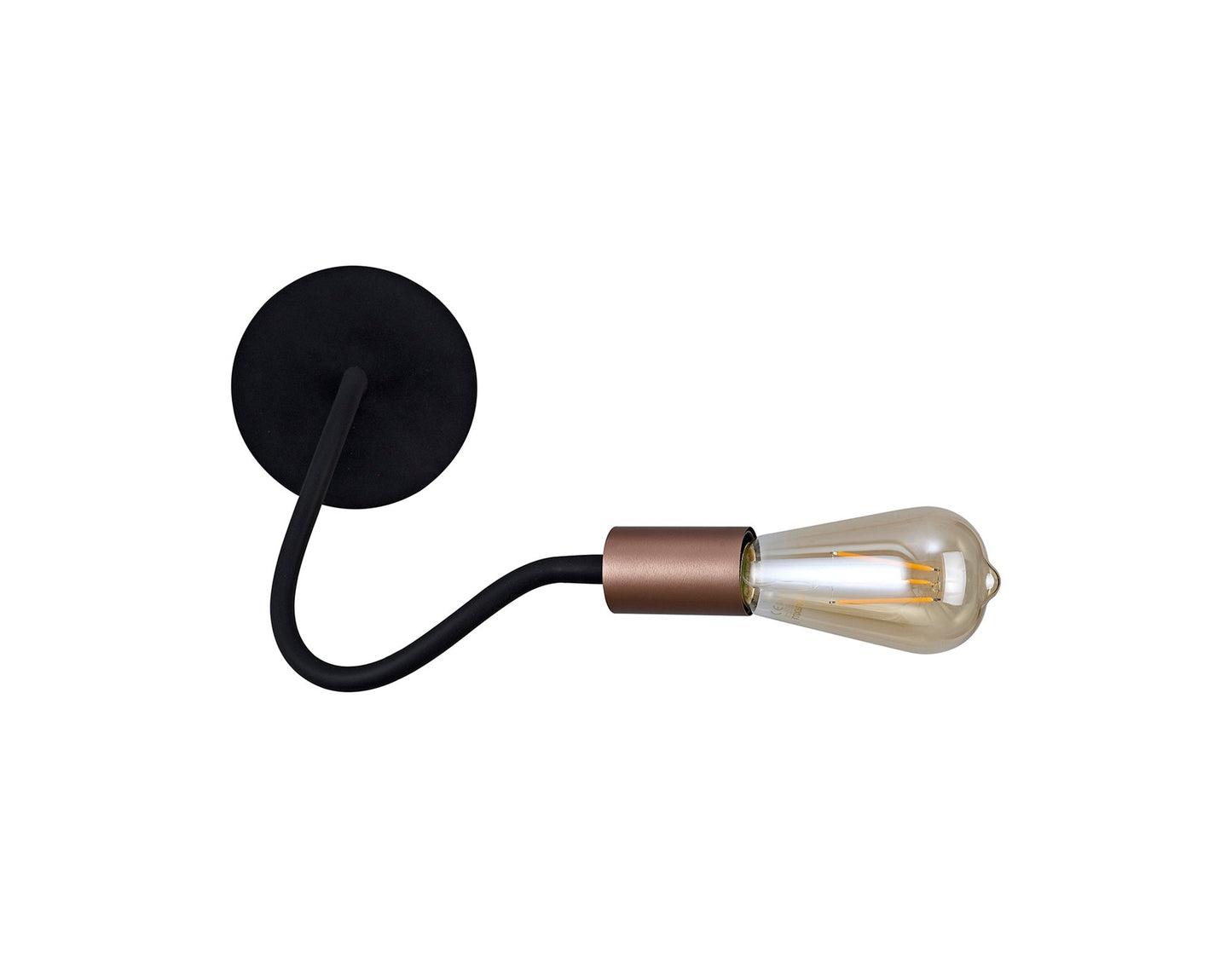 Moss Flexible Switched Wall Lamp, 1 Light E27, Satin Black and Brushed Copper