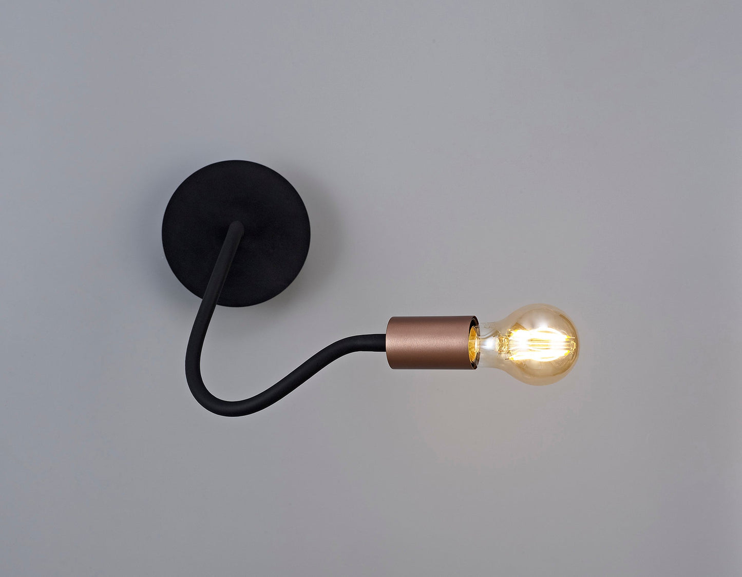 Moss Flexible Switched Wall Lamp, 1 Light E27, Satin Black and Brushed Copper
