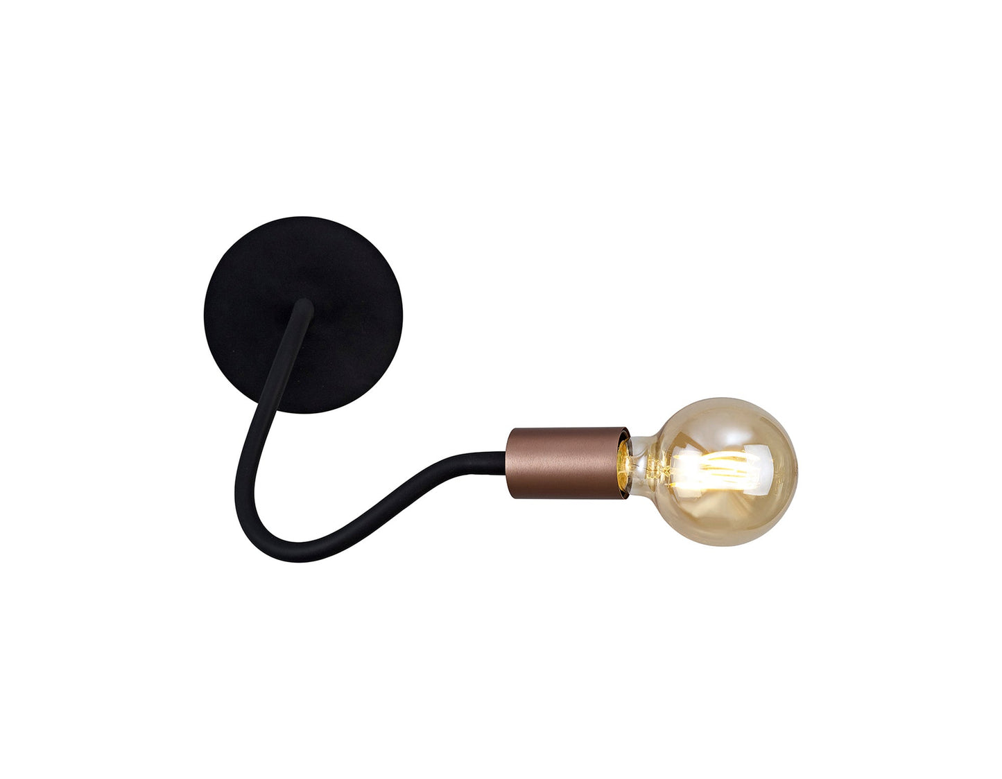 Moss Flexible Switched Wall Lamp, 1 Light E27, Satin Black and Brushed Copper