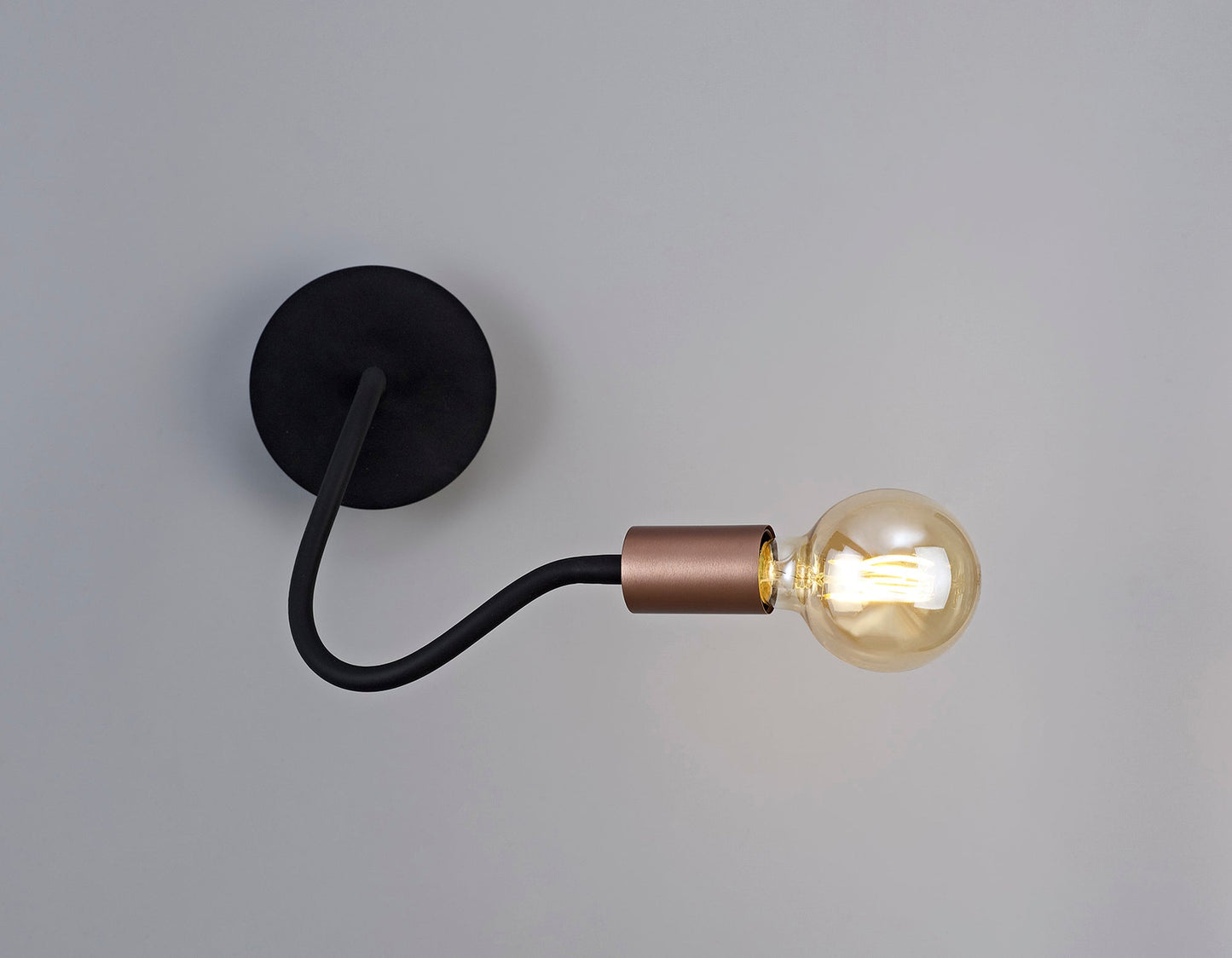 Moss Flexible Switched Wall Lamp, 1 Light E27, Satin Black and Brushed Copper