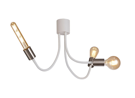 Moss Flexible Ceiling 3 Light E27 Satin White and Satin Nickel