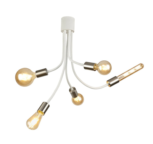 Moss Flexible Ceiling 5 Light E27 Satin White and Satin Nickel